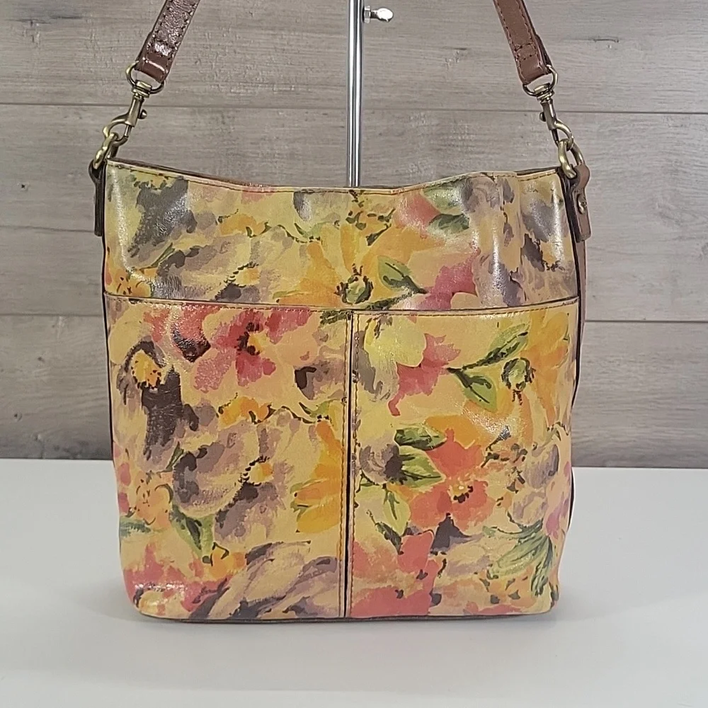 Patricia Nash Floral Watercolor Yellow Leather Tote Shoulder Bag